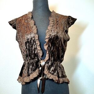 Mixit Brown Velvet Crop Vest, Drusilla, Goth Romantic Y2K, Size L